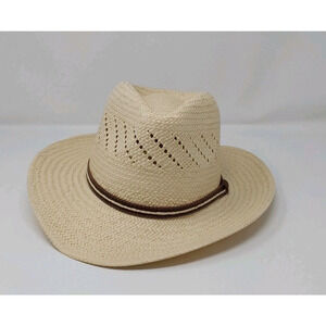 Straw Panama Style Hat Wide Brim Summer Beach Sun Hat Natural Tan Fedora Style